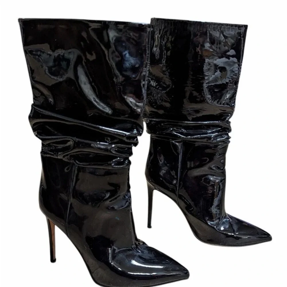 Paris Texas Glossy Black Heeled Boots - Picture 3 of 5